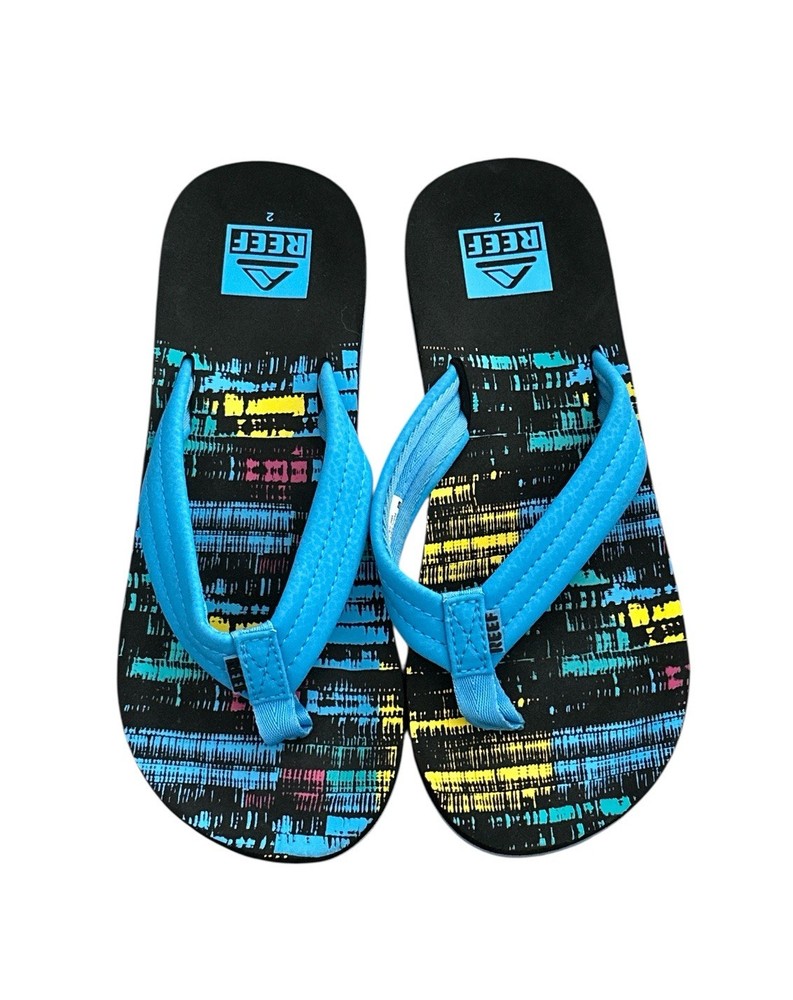 Reef Boys Kids Pool Beach Flip Flops Thongs Sandals Black Multi Color - 2