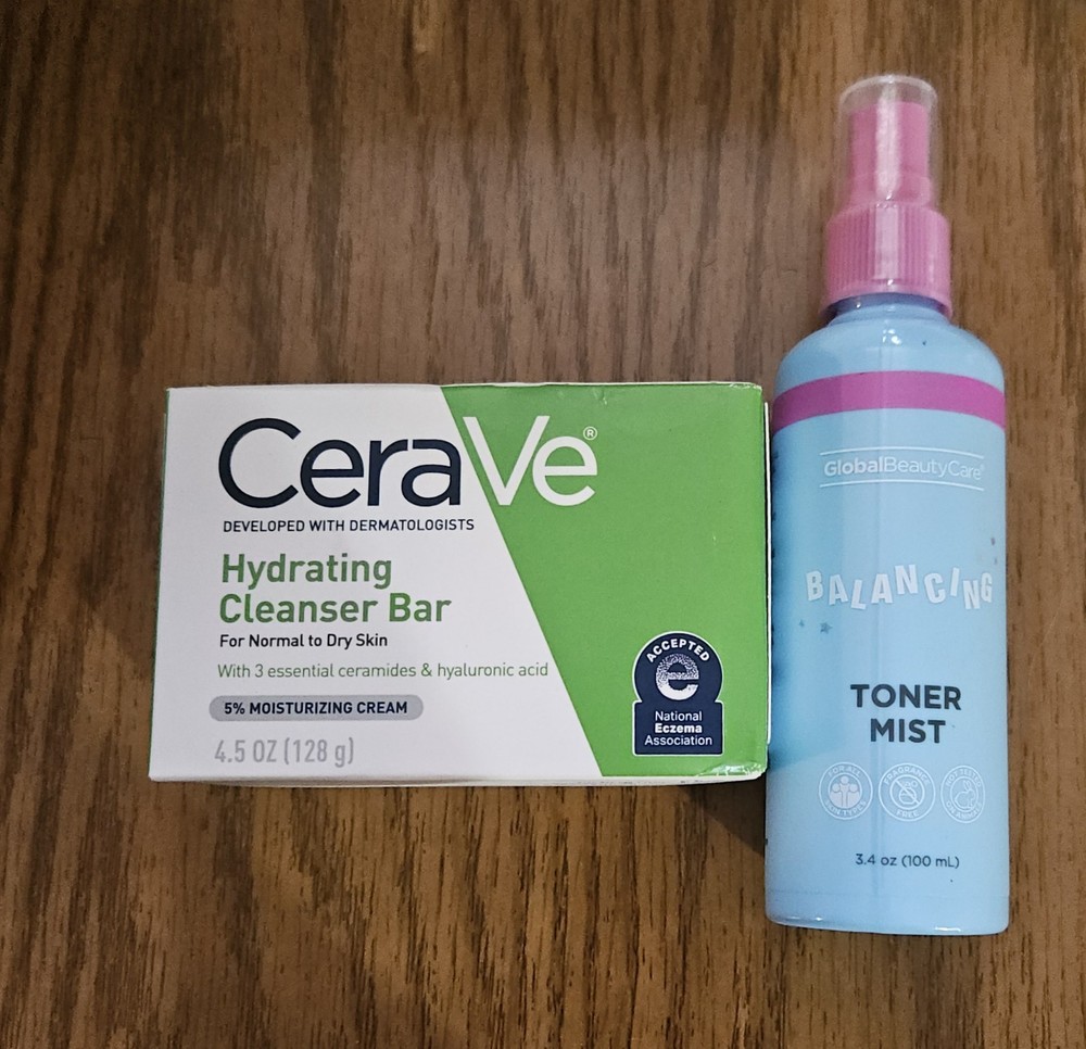 Cerave Hydrating Cleanser Bar 4.5oz with Global Beauty Care Toner Mist 3.4 Fl Oz