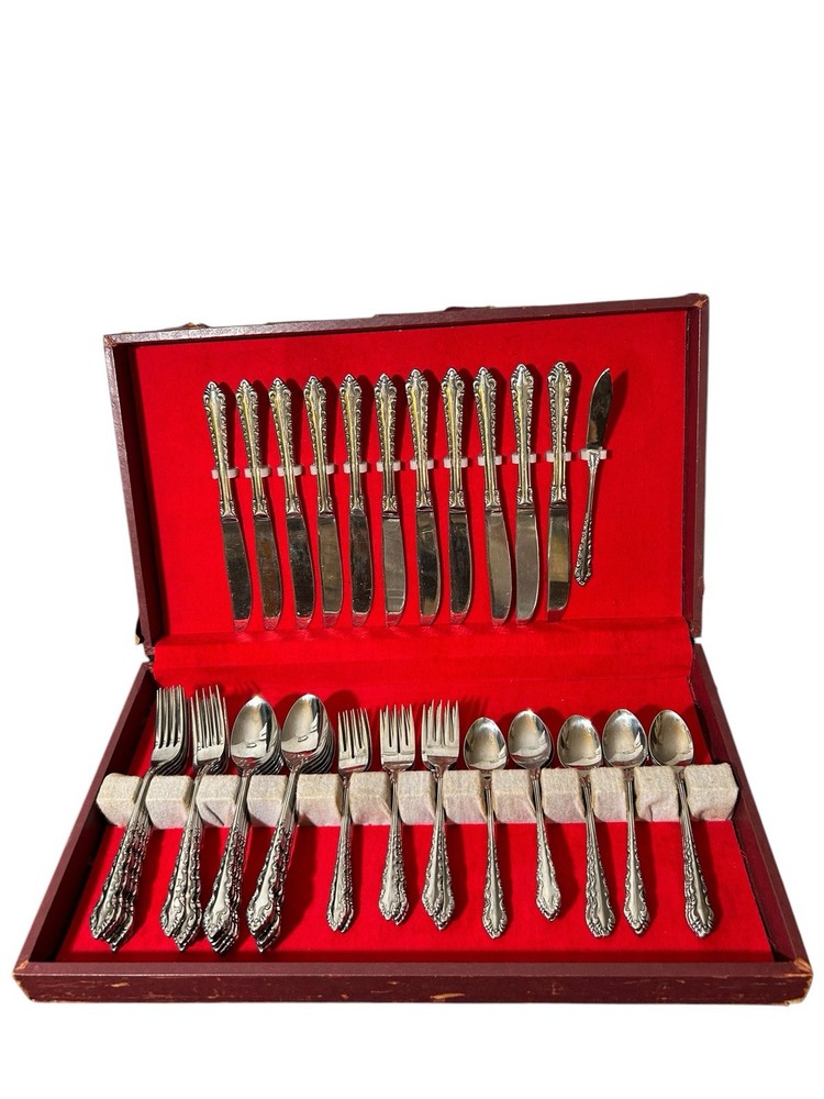 59-Piece National Stainless NS Illusion Scroll Gothic Dinnerware Set with Case