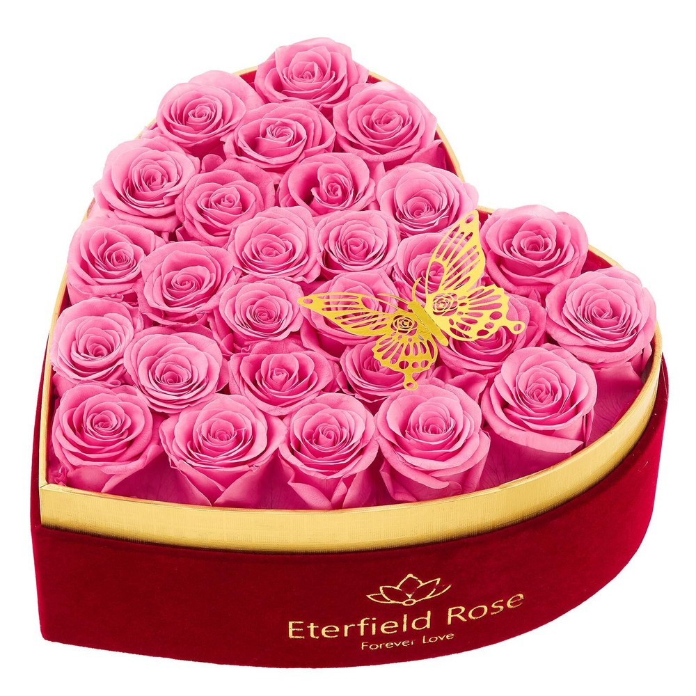 27-Piece Forever Flowers in Heart Shape Box, Valentine's Day Preserved Roses ...