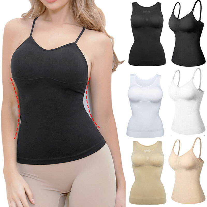 Women's Built-In Bra Camisole Tank Top with Tummy Control