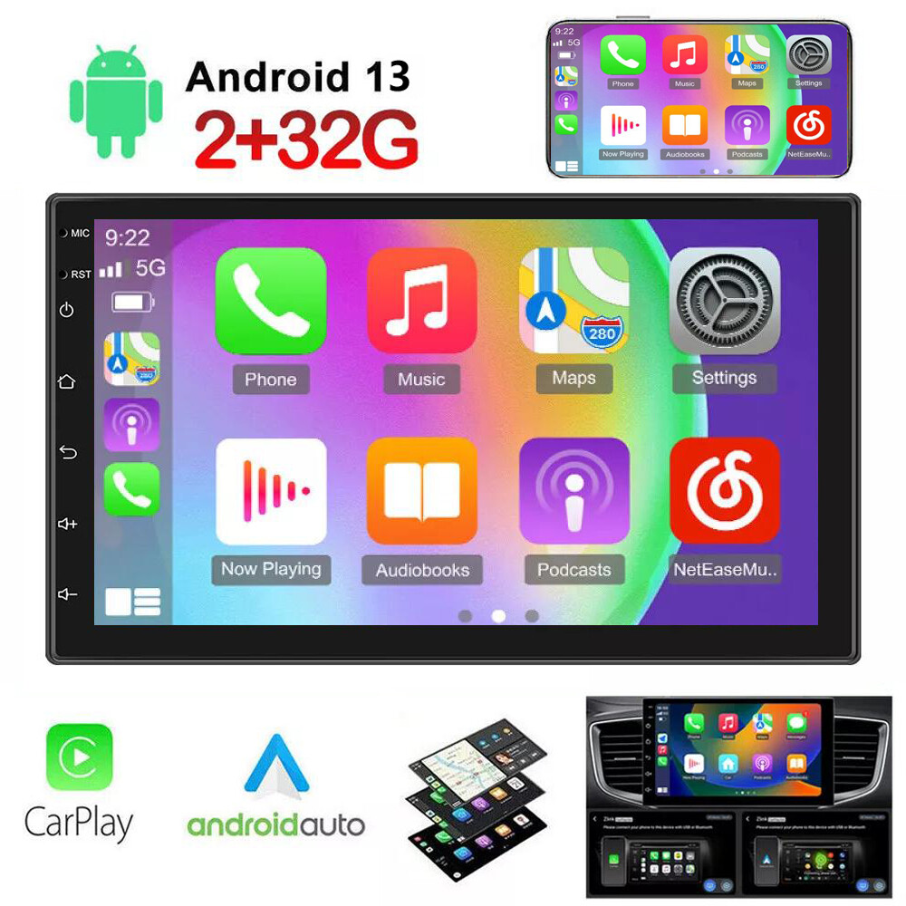 7-Inch Double 2DIN Apple CarPlay Android 13 Car Stereo with GPS WiFi Bluetooth Head Unit 32GB Storage Multimedia Player