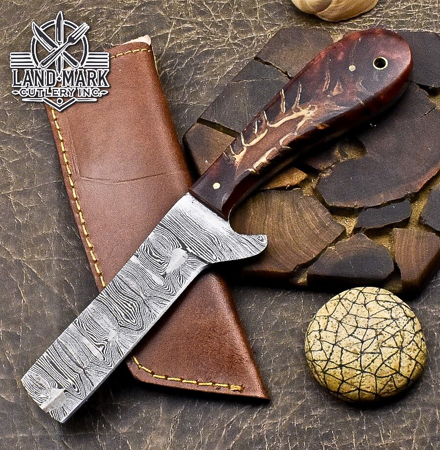 Damascus Hunting Bull Cutter Knife with Pine Cone Handle  