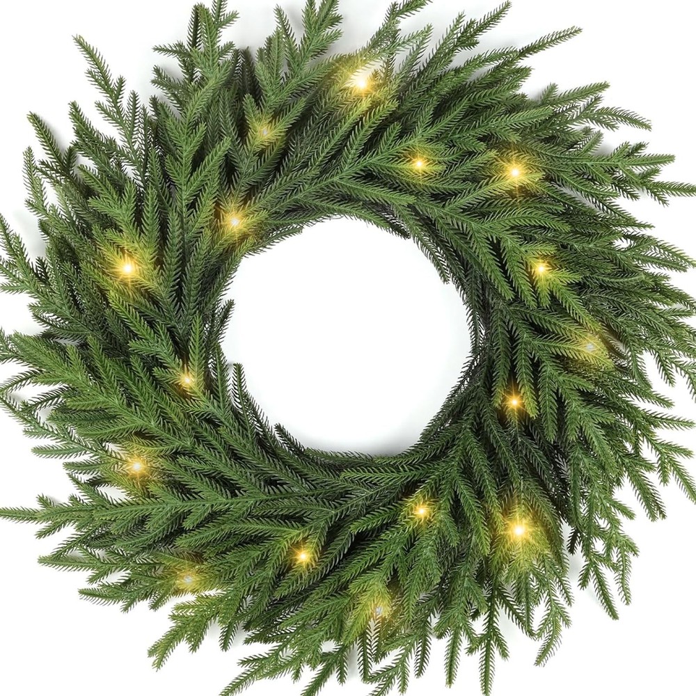 Christmas Norfolk Pine Wreath, 24 Inch Pine Wreath, Christmas Wreaths for Fro...