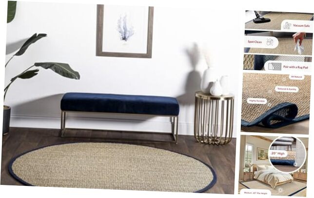 6 Round Navy Cotton Elijah Seagrass Rug Farmhouse Solid Style