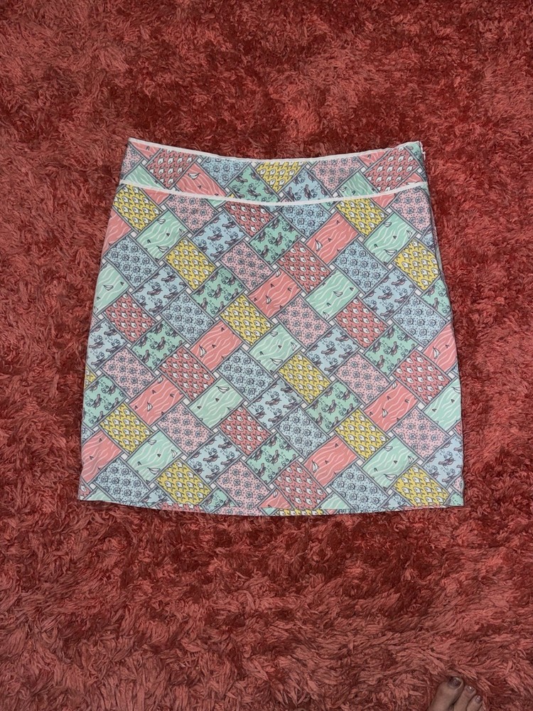 VINEYARD VINES Nautical Patchwork A-Line Mini Skirt Fish Sail Boat Print 6