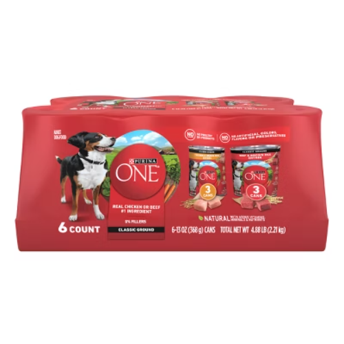 Purina ONE Ground Entree Chicken Beef Rice Wet Dog Food 13oz 6 Pack