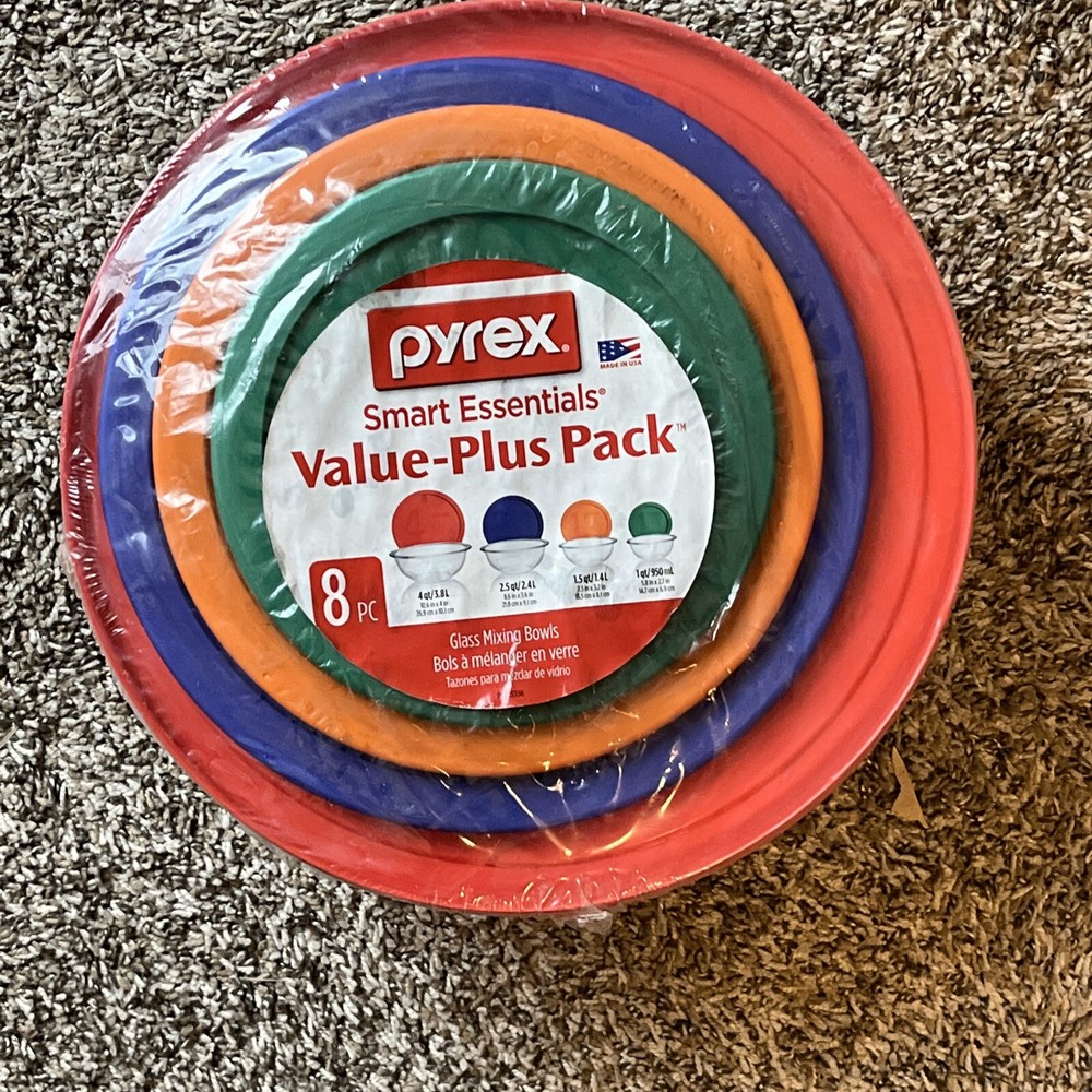 Pyrex 8-Piece Nesting Glass Mixing Bowl Set Non-Porous Space-Saving