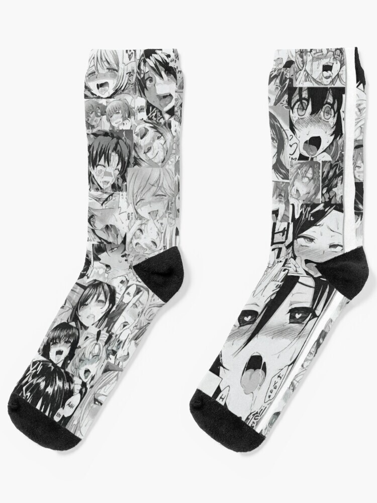 Ahegao Pattern Socks Sublimated Crew Socks, Lewd Unisex Socks, Holy Haven Socks