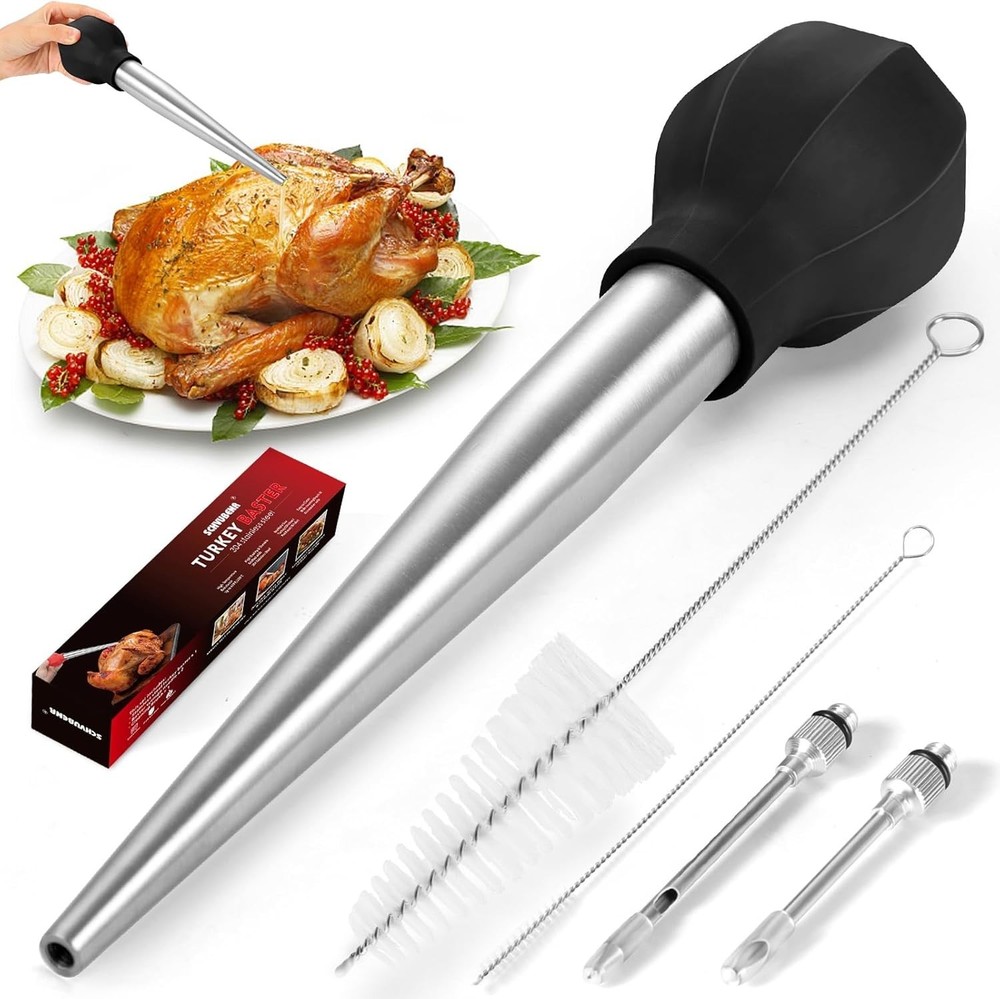 SCHVUBENR Large Turkey Baster Set - Stainless Steel Baster Tool for Cooking - In