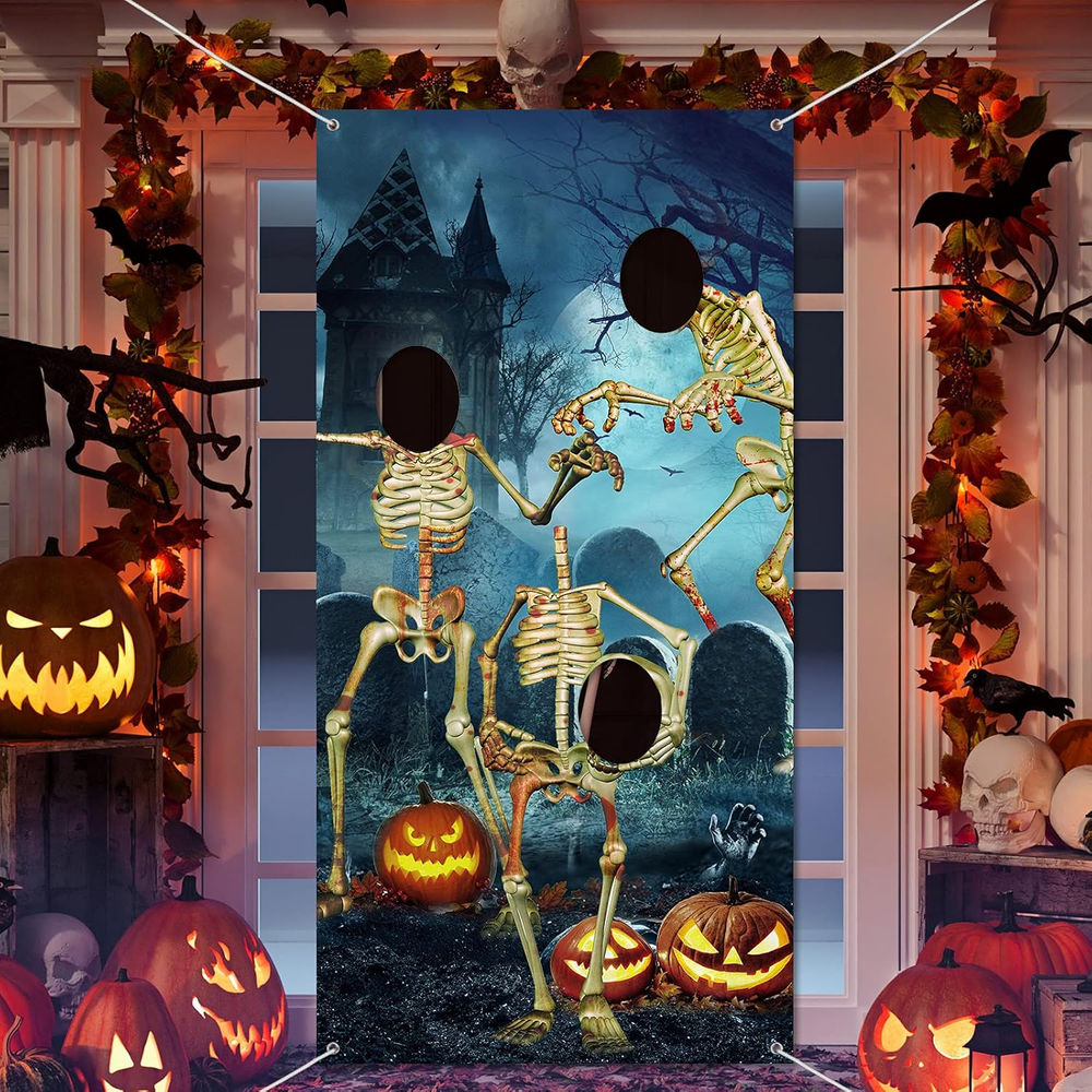 Halloween Door Decorations Halloween Photo Hole in Face Skeleton Photo Prop Back