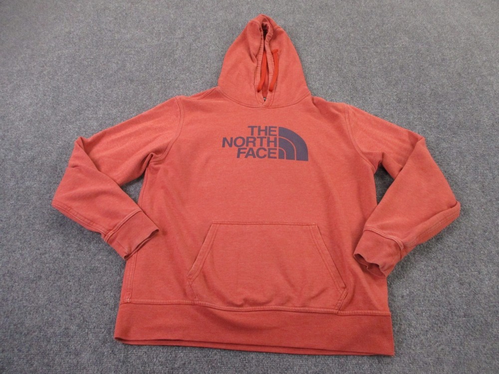 North Face Hoodie Sweatshirt Mens L Orange Pullover Logo Sweater Outdoors Adult