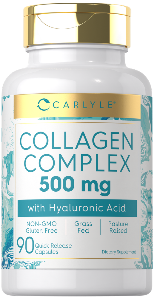 Collagen with Hyaluronic Acid 500mg | 90 Capsules | Hydrolyzed | by Carlyle