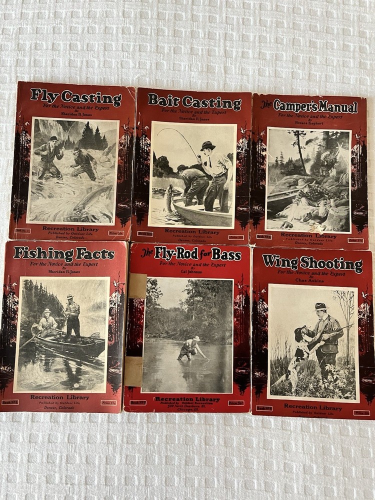 Vintage 1920s Outdoor Life Recreation Library Hunting Fishing Manuals - Set of 6
