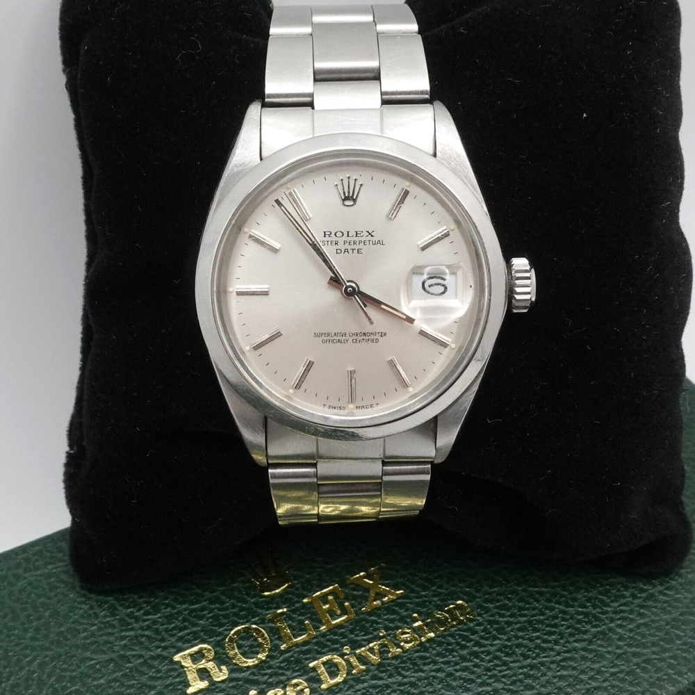 Rolex Oyster Perpetual Date 1500 34mm Silver Dial Automatic Men's Watch