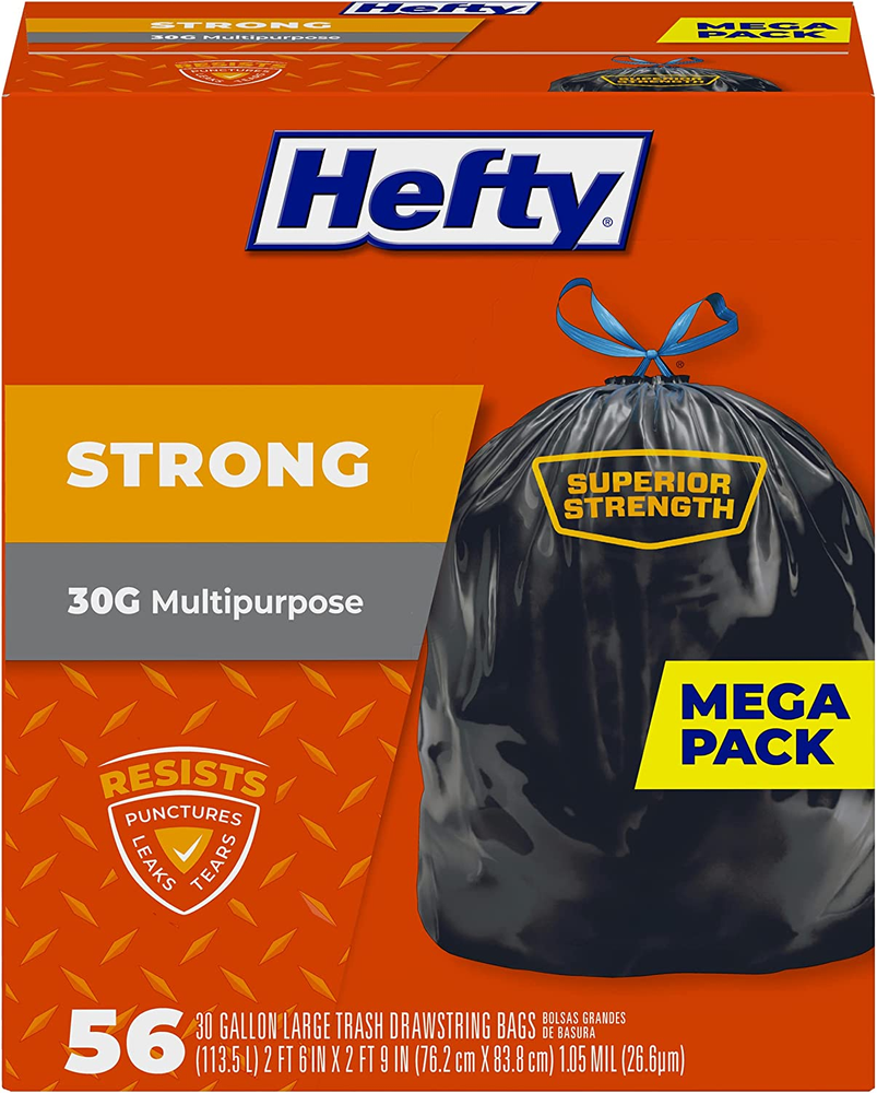 Hefty Strong Large Trash Bags, 30 Gallon, 56 Count