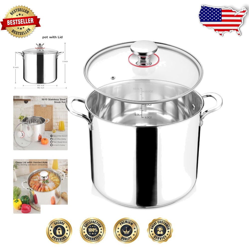 Elegant 12-Quart 18/10 Stainless Steel Stock Pot with Durable Tempered Lid