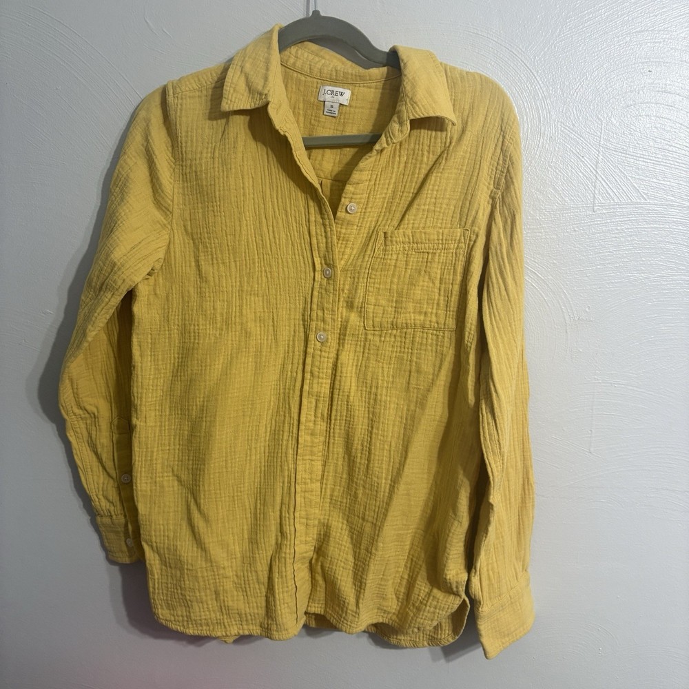 J.Crew Yellow Cotton Gauze Button Down Up Shirt Long Sleeve Size Small Gold Soft