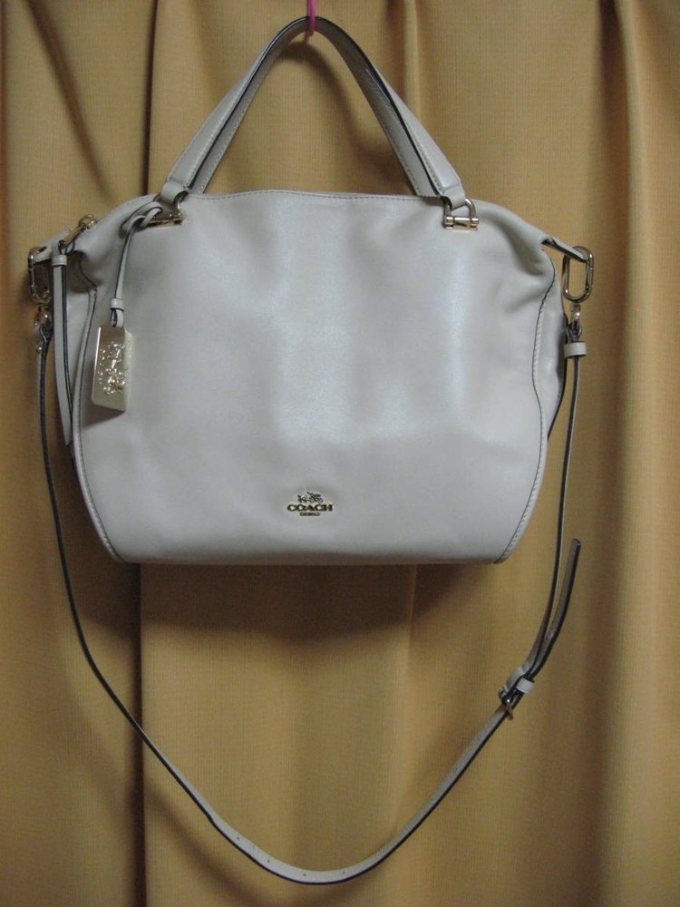 COACH Off Beige Diagonal Shoulder Bag 2-Way Handbag 32405