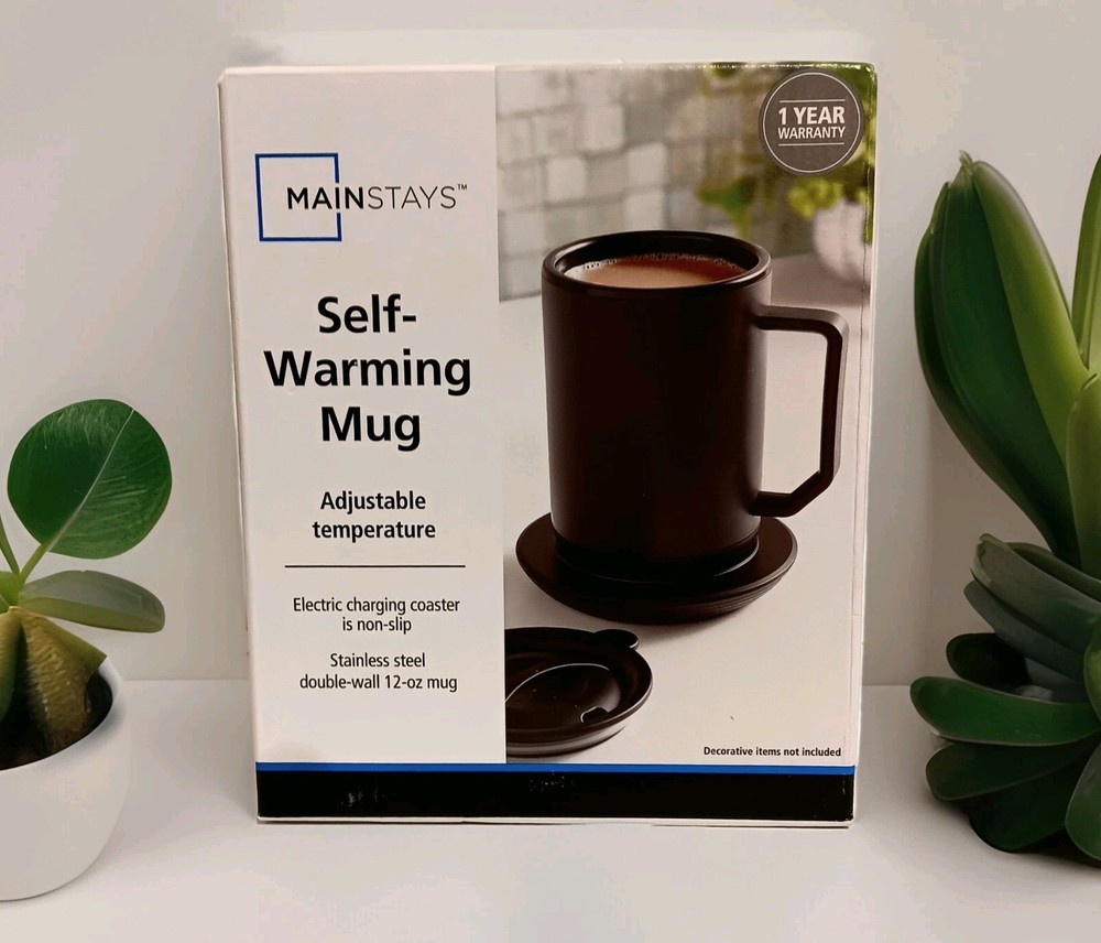 Mainstays 12oz Black Stainless Steel Coffee Mug with Warmer and Lid