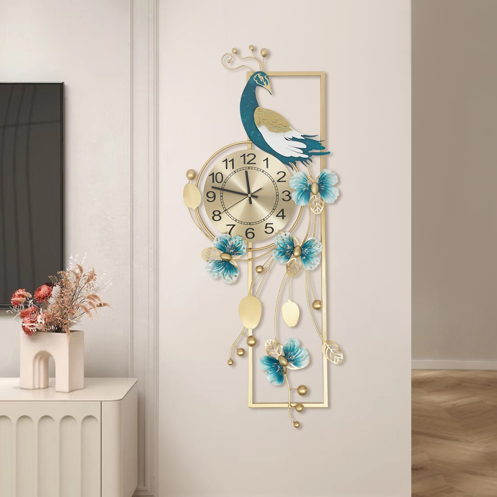 Luxury Crystal Peacock Wall Clock - Elegant Metal Decor for Living Room Gift