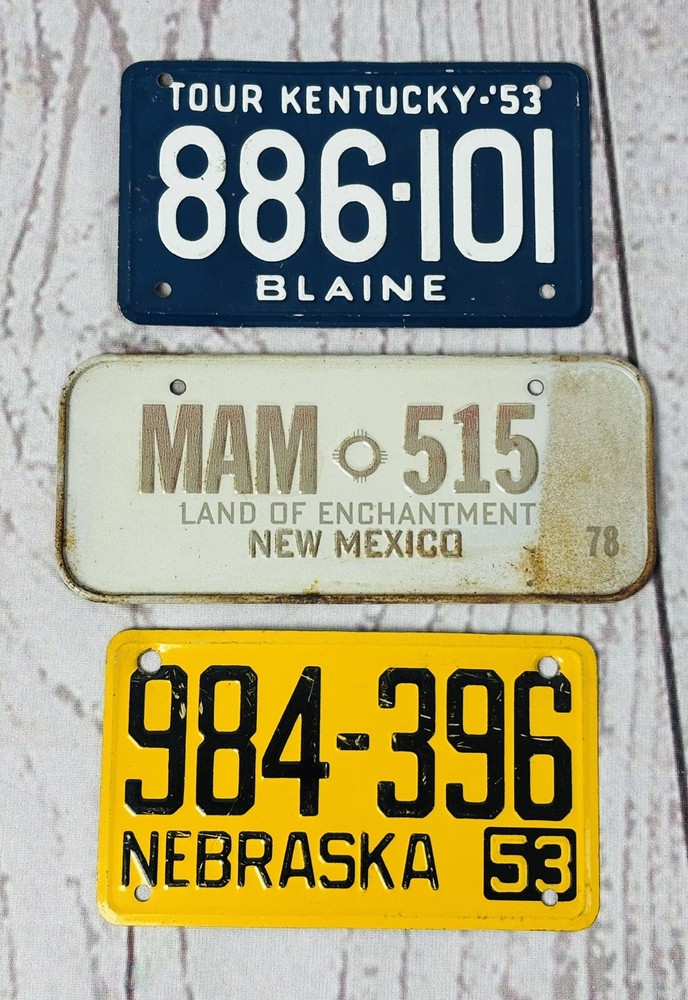 Lot Of Three Vintage Motorcycle Bicycle License Plates 1950s & 1970s