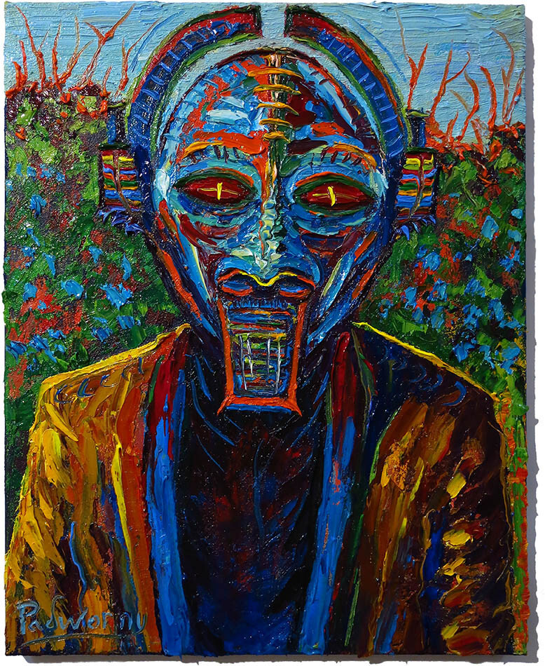 AFRICAN MASK OIL█PAINTING REALIST ART█SIGNED VINTAGE ORIGINAL IMPRESSIONIST DECO