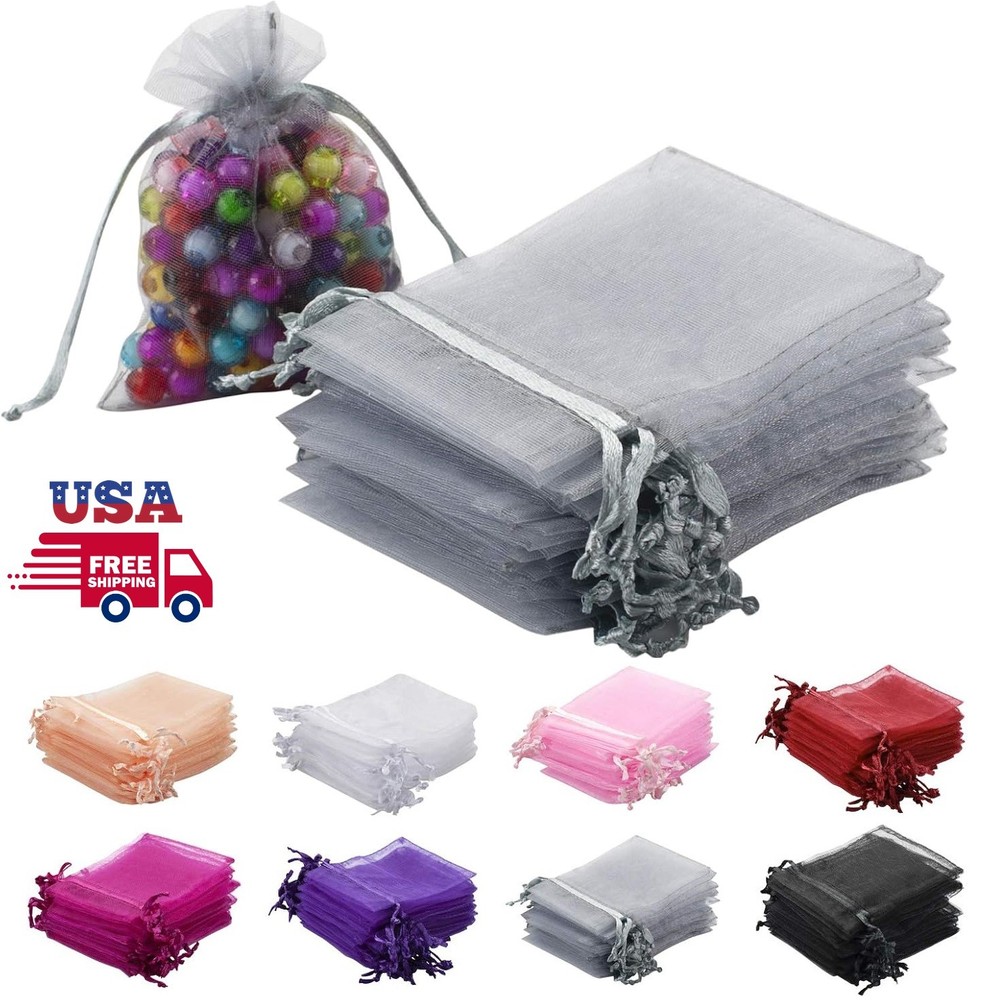 100 Golden Drawstring Organza Bags 4x6 Inches for Wedding Favors Candy Jewelry Gifts