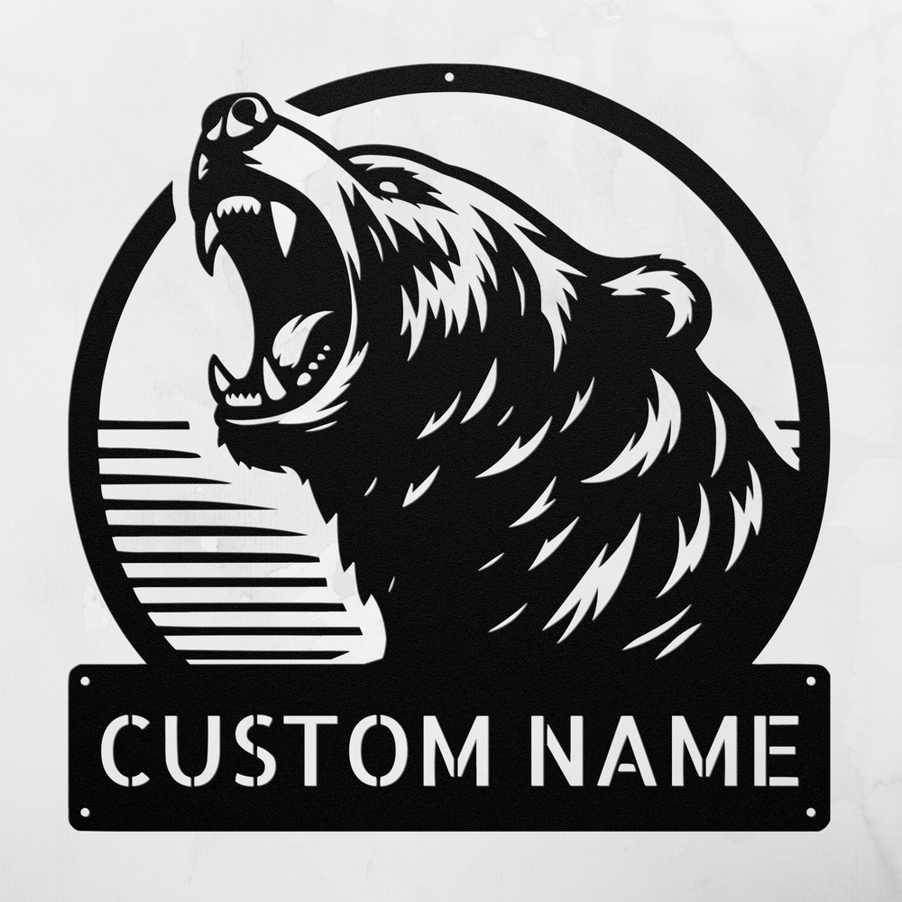 Roaring Bear Metal Wall Art - Custom Nature-Themed Decor Gift for Wildlife Enthusiasts