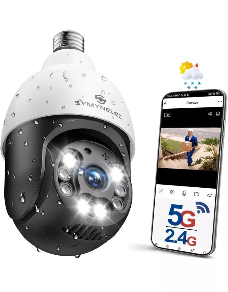 5G WiFi Light Bulb Security Camera with 2K Resolution, Light Socket Mount, Wireless Design