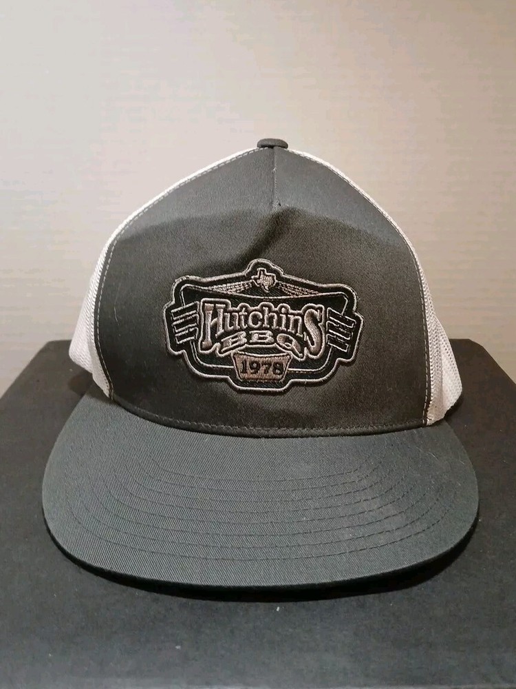Hutchins BBQ Yupoong Snapback Trucker Hat Flat Bill Gray/White