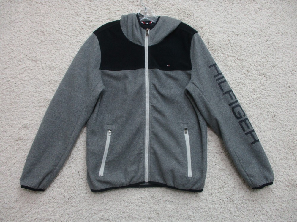 Tommy Hilfiger Sweater Small Adult Gray Full Zip Pockets Hoodie Flag Logo Mens S