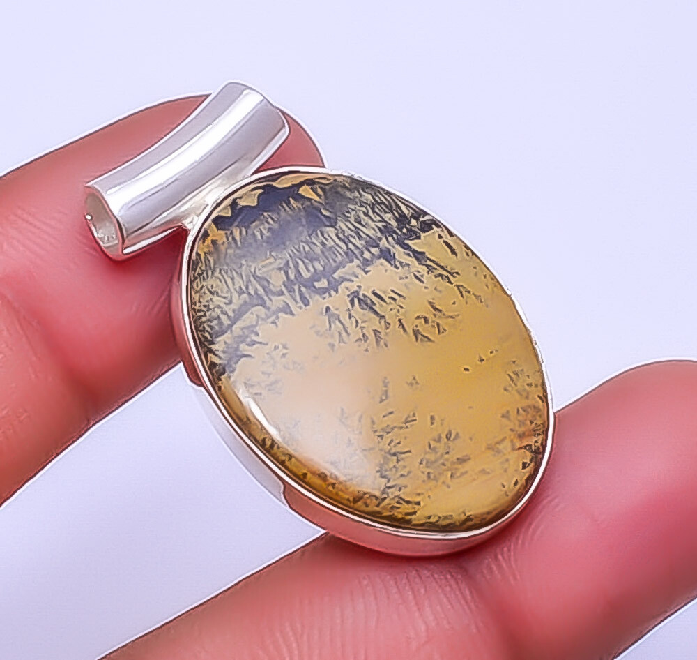 Honey Dendritic Opal - Mexico Gemstone 925 Sterling Silver Pendant 1.56