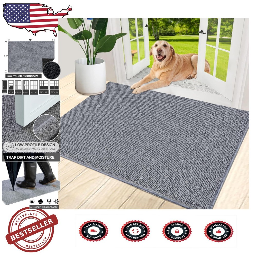 32x40 Grey Non-Slip Doormat for Indoor/Outdoor Use in All Rooms