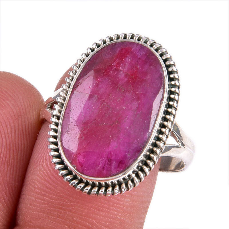 Red Ruby(Simulated) Gemstone Handmade 925 Sterling Silver Gift Ring S.9.5