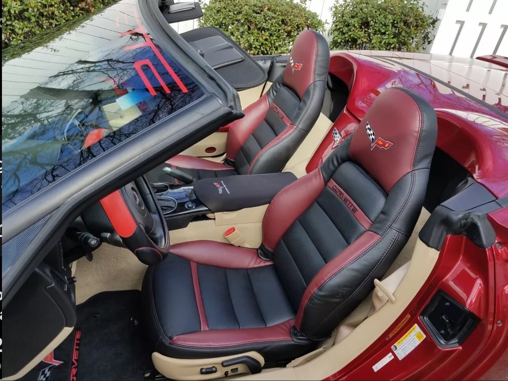 Christmas Sale Corvette C6 Sports Synthetic Leather SeatCovers In Dark Red Black-image