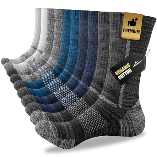 Men's Cotton Work Socks 5-Pack Cushioned Boot Sizes 10-13 Multicolor