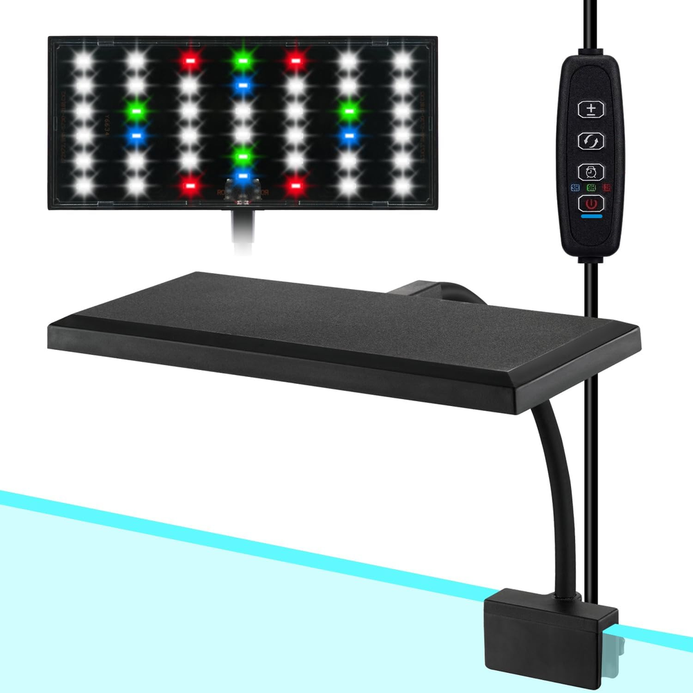 Clip on Aquarium Light with Timer for 3 to 8 Gal Fish Tank (Dimmable Full Spectr