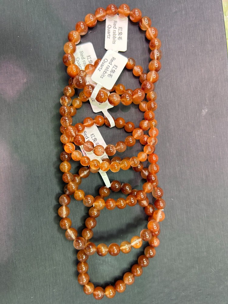 1pc Natural red rabbits Quartz hand Carved Hand bracelet crystal healing