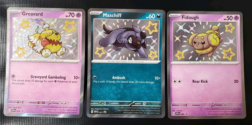 Paldean Fates Shiny Promo Cards - Fidough, Maschiff, Greavard - Pokemon TCG