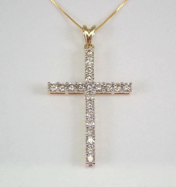 1.30Ct Round Cut Real Moissanite Women's Cross Pendant 14K Yellow Gold Plated