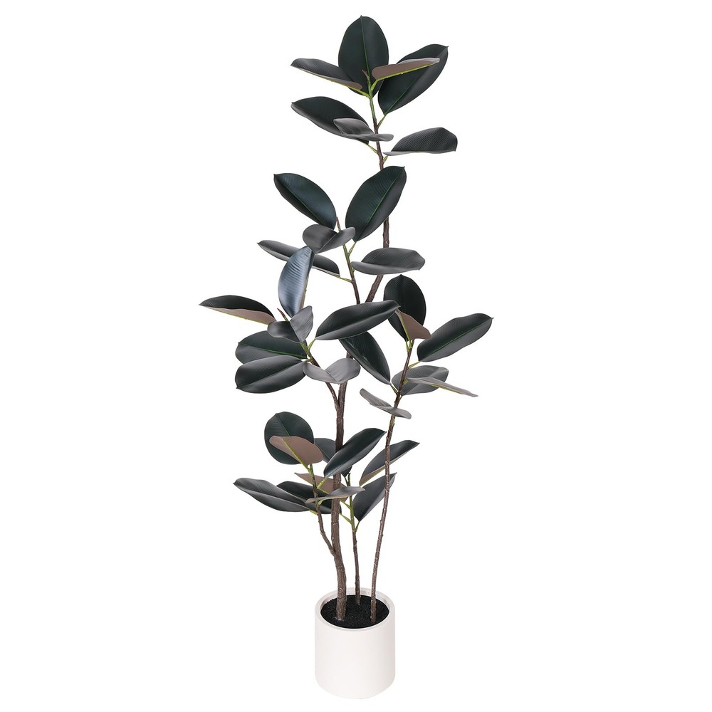 6 FT Tall Artificial Rubber Tree in Pot - Realistic Fake Indoor Plant