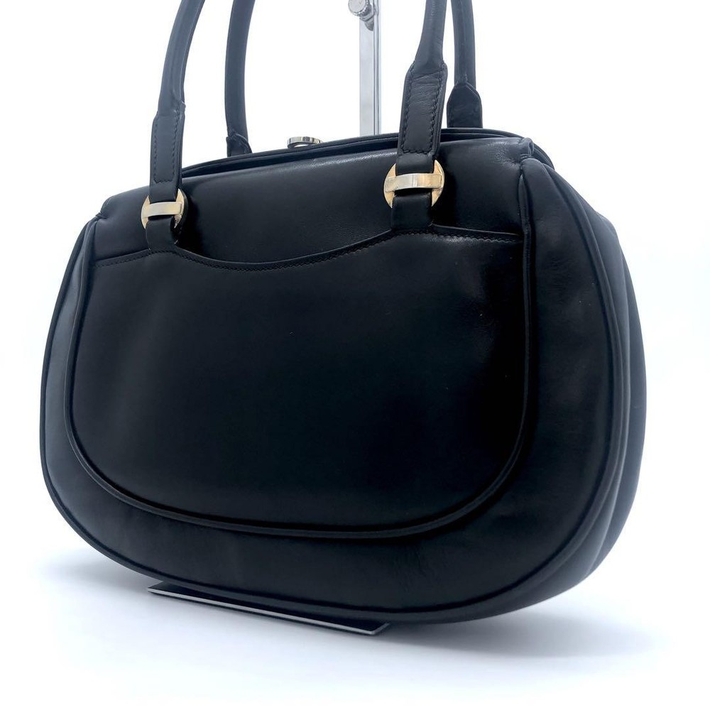 Authentic Rare Gucci Gancini Black Leather Handbag with Gold Hardware