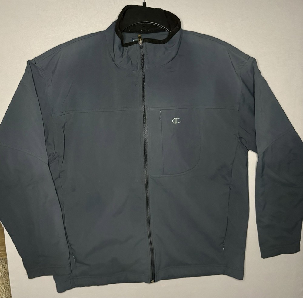 Mens Champion Soft Shell Jacket Zipper Pockets Grey Large Work Play