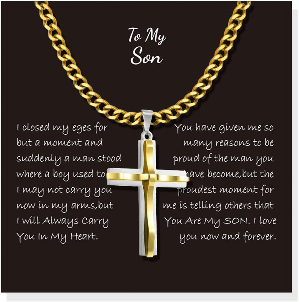To My Son - Gold Cross Necklace, Perfect Christmas Gift from Mom & Dad for Boys