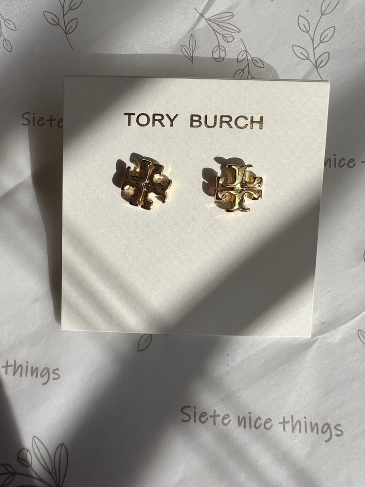 Tory Burch Double T Stud Earrings in Timeless Gold Plated Design  