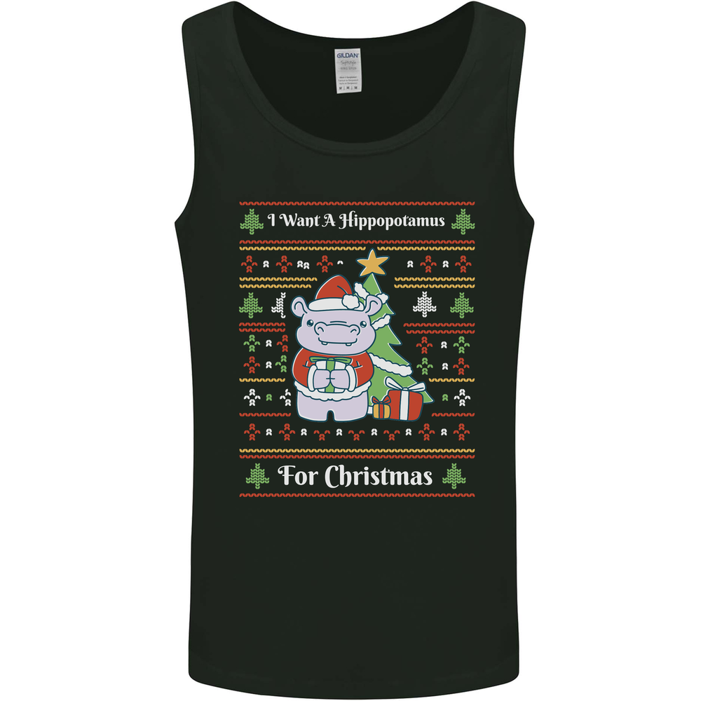 Hippo Christmas Funny Hippopotamus Mens Vest Tank Top