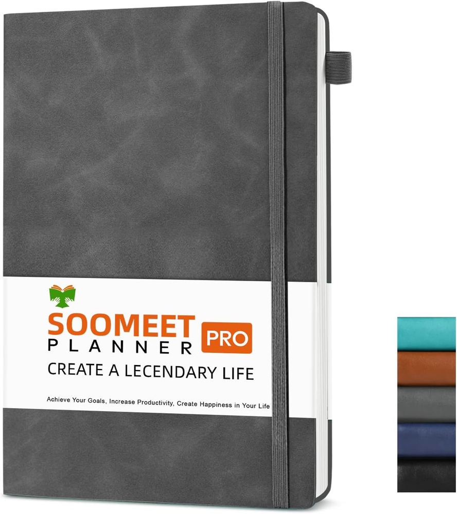 Lined A5 Journal Notebook, 200 Pages, Leather Cover, Office School Use, Grey