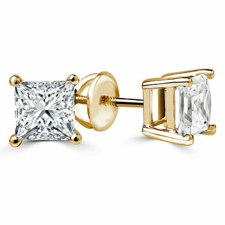2 ct. White Sapphire Princess Screw back Studs - Yellow Gold plated 925 Silver