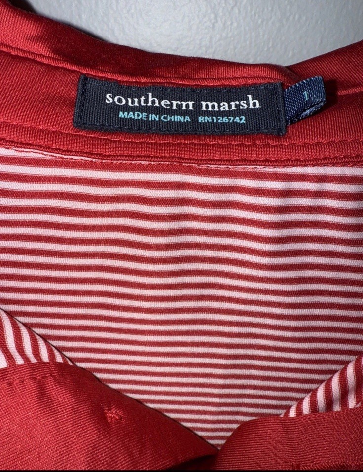 Southern Marsh Polo Mens XL Golf Polo Red Striped Performance Stretch